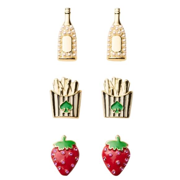 NEW kate spade new york x Target Novelty Earrings Champagne, Fries, Strawberries - Picture 2 of 5